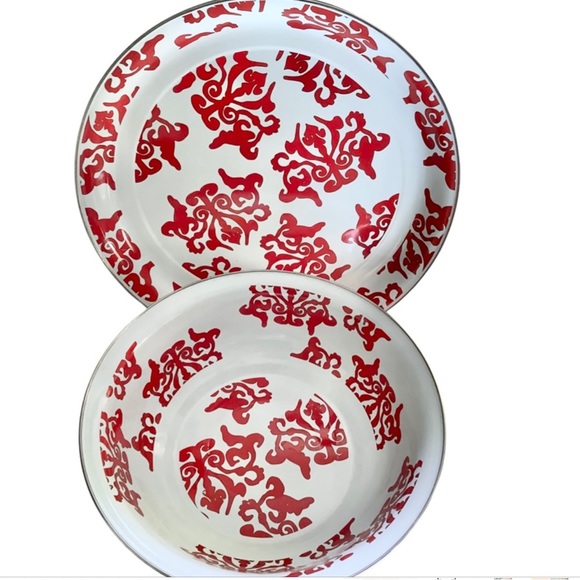 Golden Rabbit Rare Red Damask Catering Bowl and Platter - Picture 2 of 10